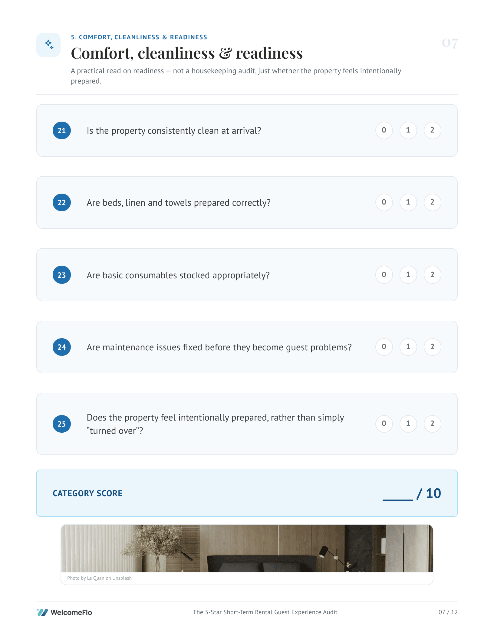 The 5-Star Short-Term Rental Guest Experience Audit — Page 7 — comfort, cleanliness & readiness