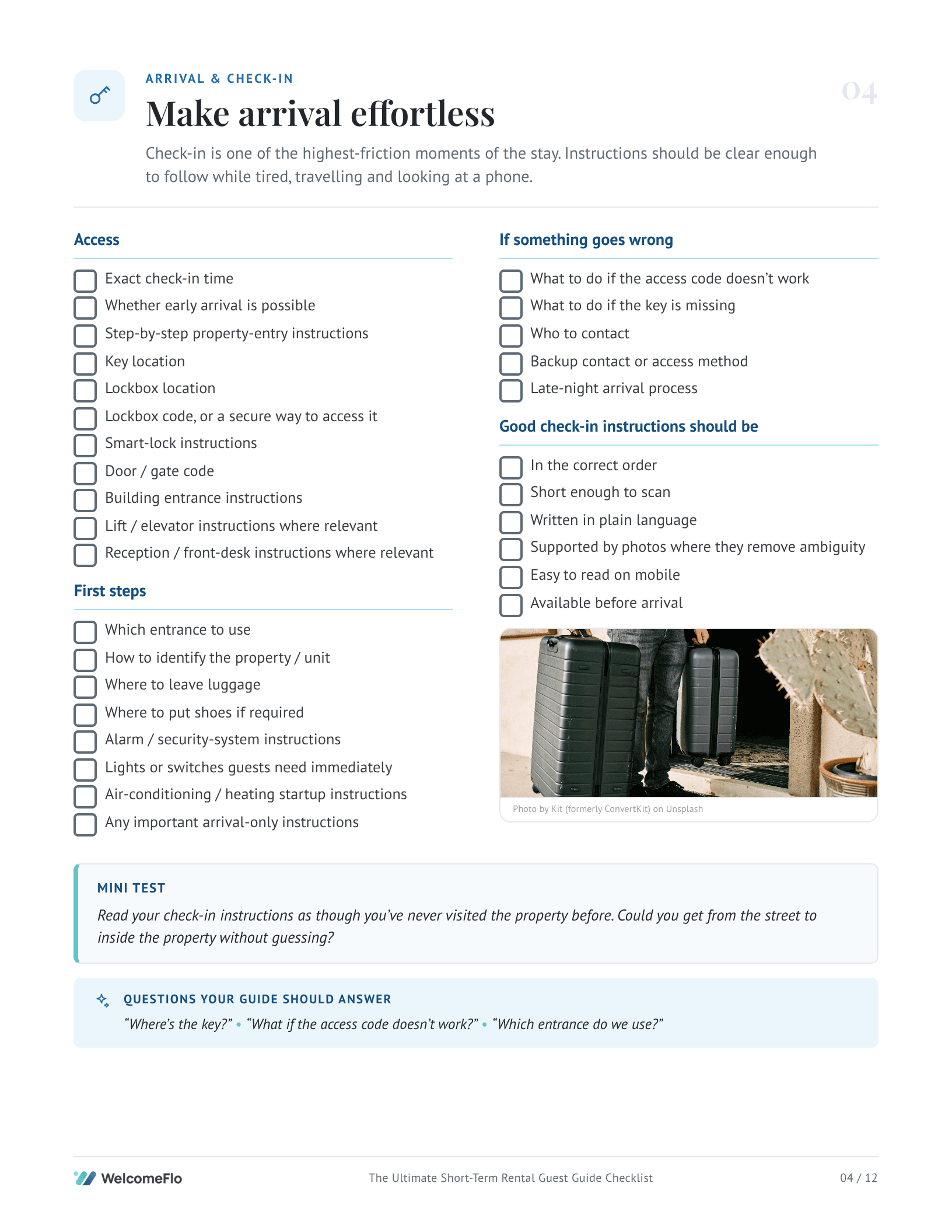 The Ultimate Short-Term Rental Guest Guide Checklist — Page 4 — arrival & check-in