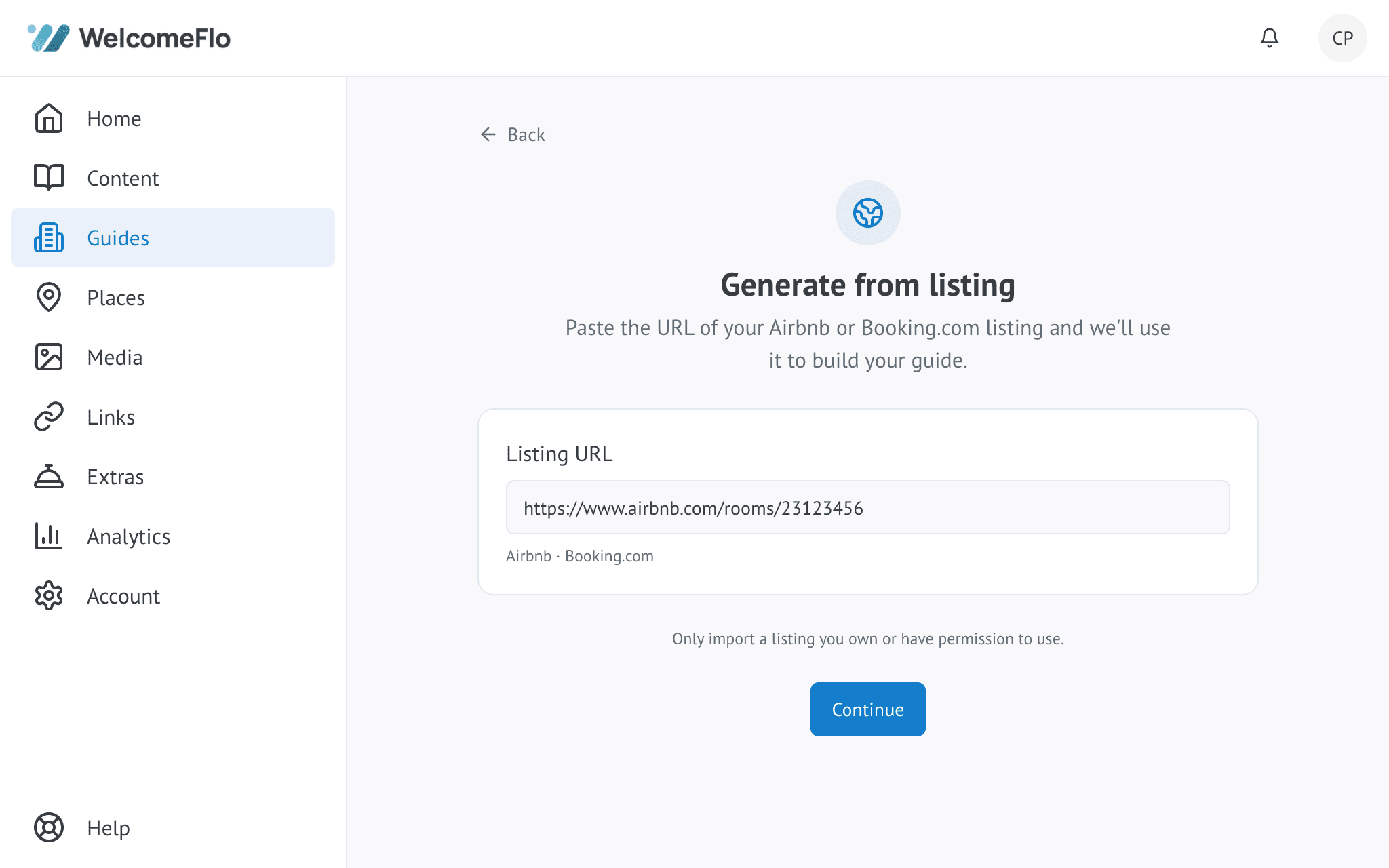 Flo Importer turning an existing listing or document into guide content