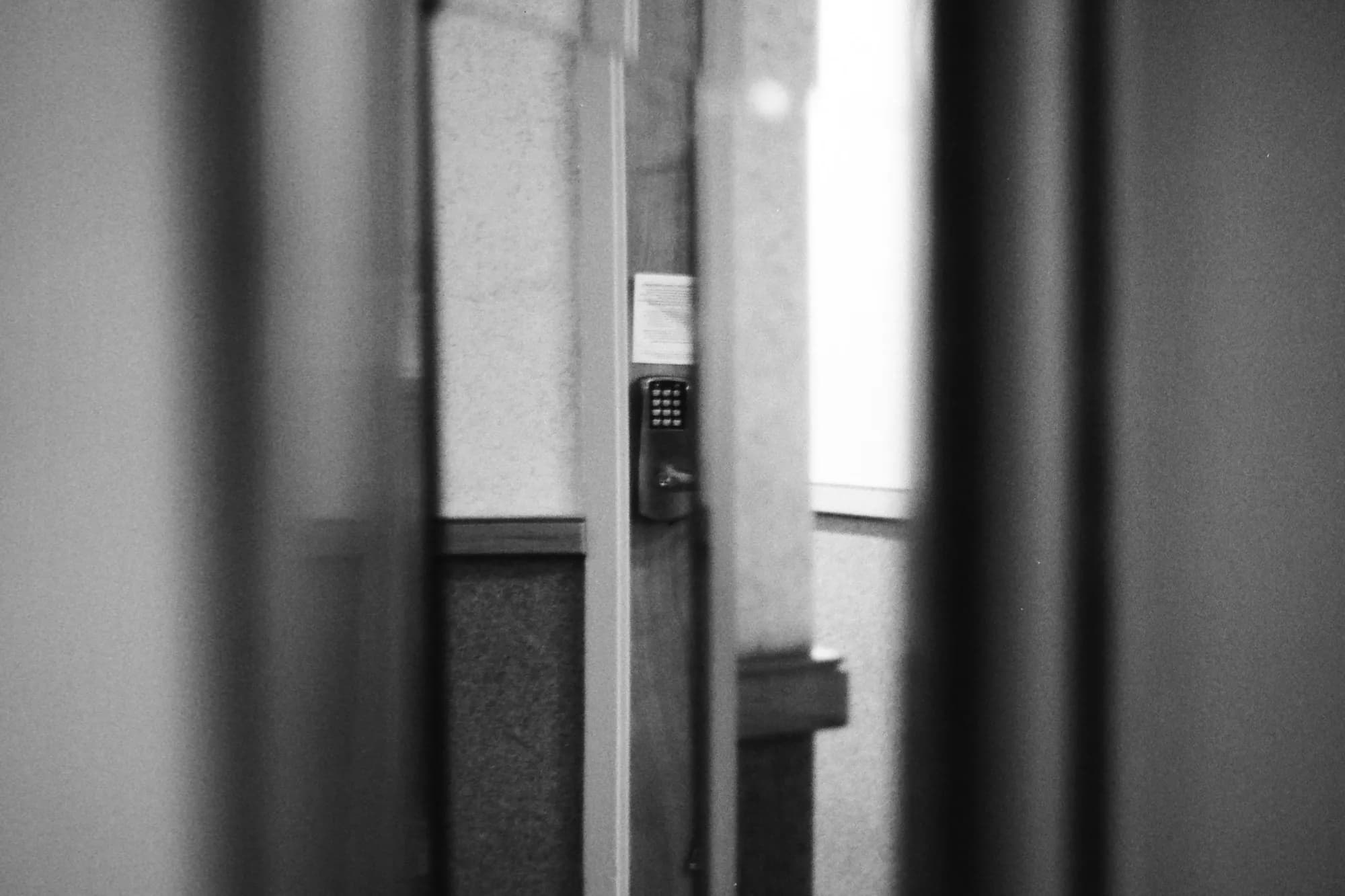 A keypad lock mounted on a front door