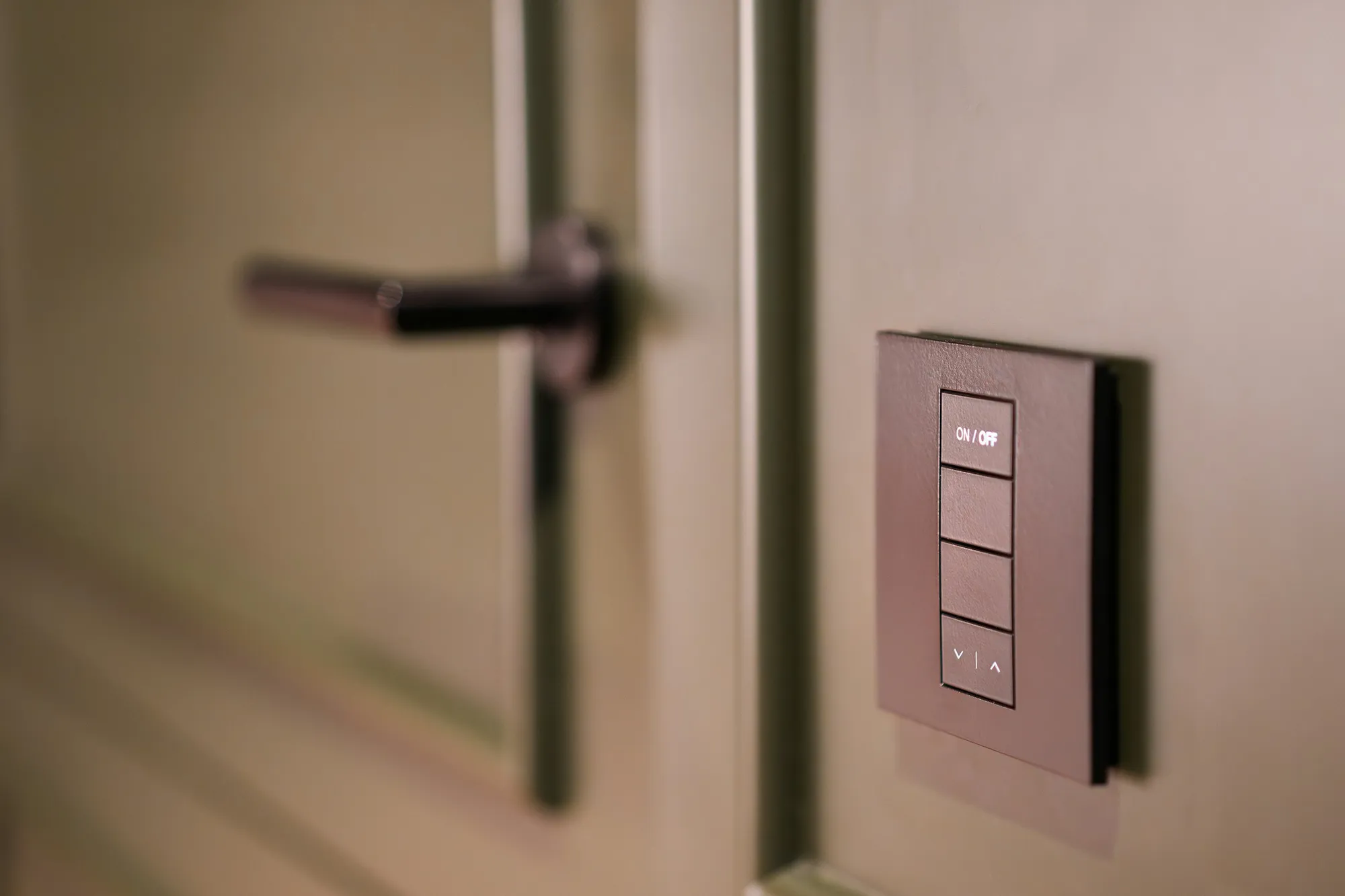 A keypad lock mounted on a front door
