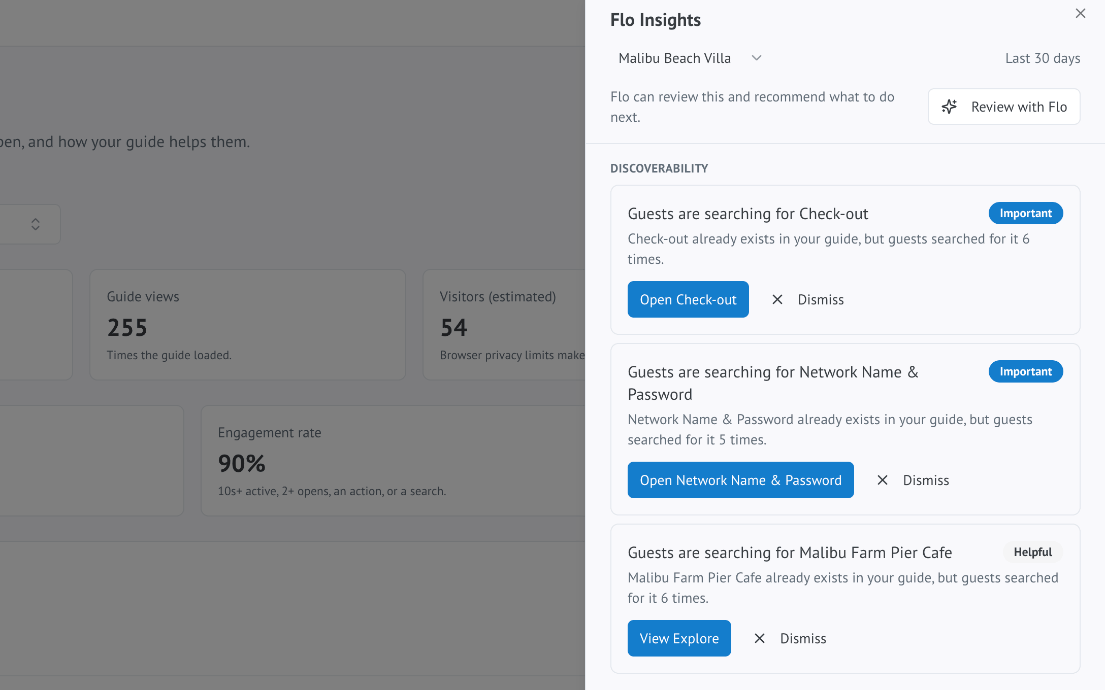 A Flo Insights suggestion recommending a specific change, based on guest search activity